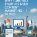 Toronto skyline with marketing icons representing content marketing strategy for startups in 2025.
