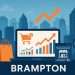 Brampton skyline with shopping bag, eCommerce icons, and rising charts — online store growth and digital marketing concept by Mooxo Media.